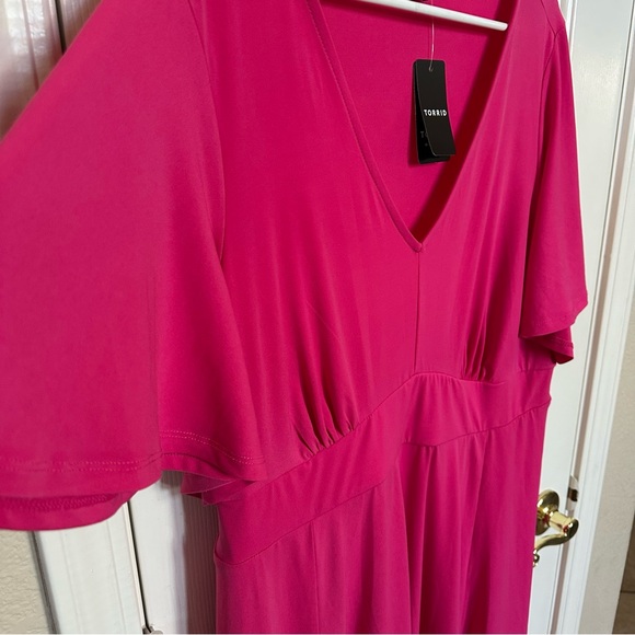 Torrid Womens Midi Skater Dress Plus 1-XL Solid Dark Pink Vacation Resort Barbie - Picture 3 of 9